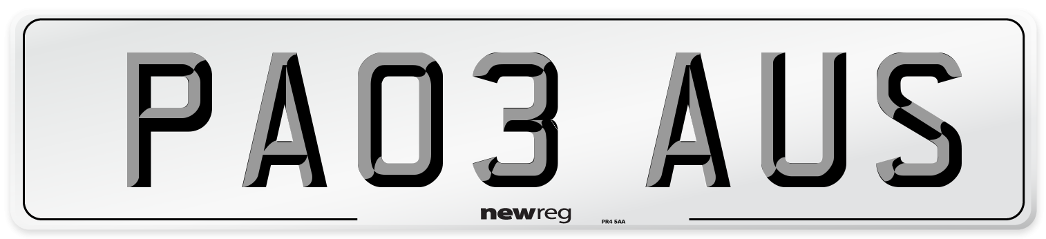PA03 AUS Number Plate from New Reg